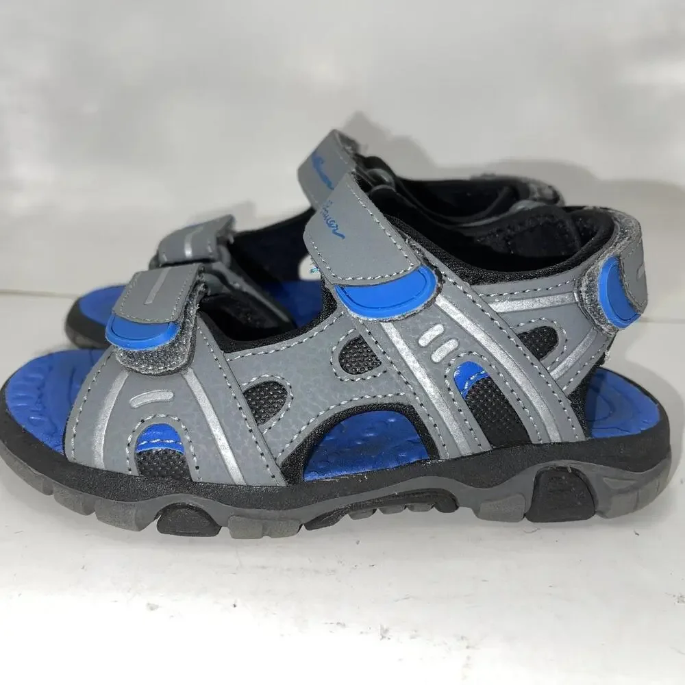 Eddie Bauer Sandals Boys Size 12 Gray Blue Pacific Hook & Loop Hiking Water